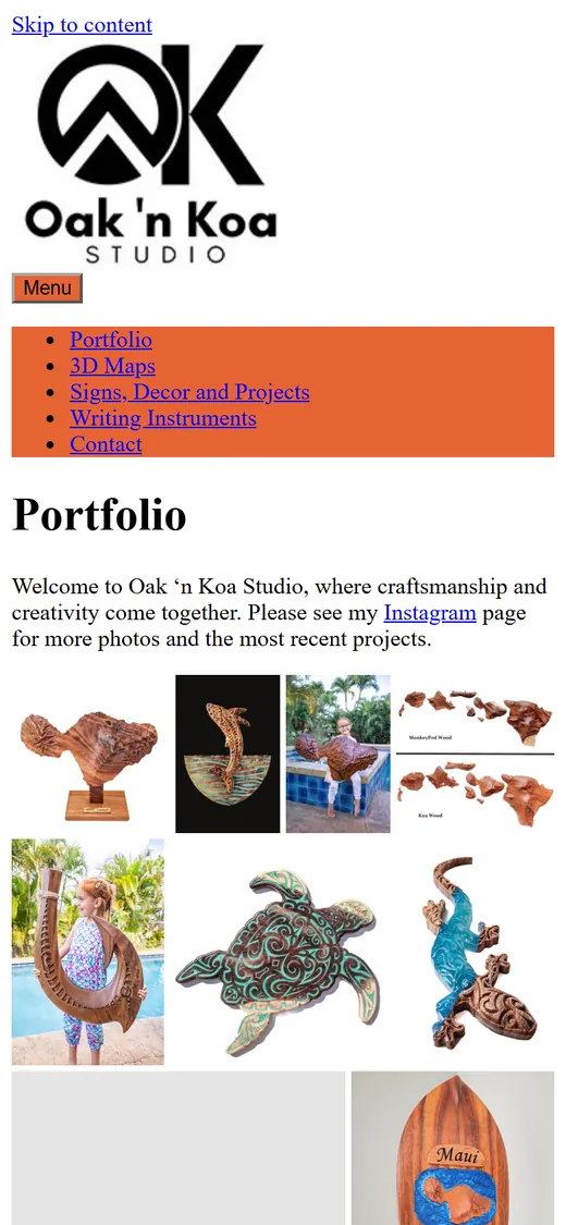 Oak ’n Koa Studio on a phone, before