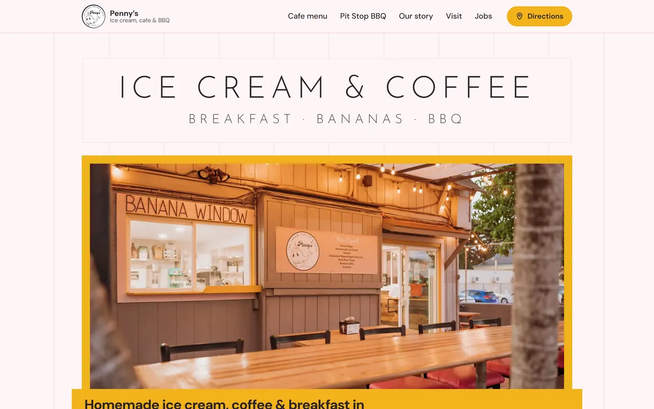 Penny’s Ice Cream Parlor & Cafe on a laptop, after