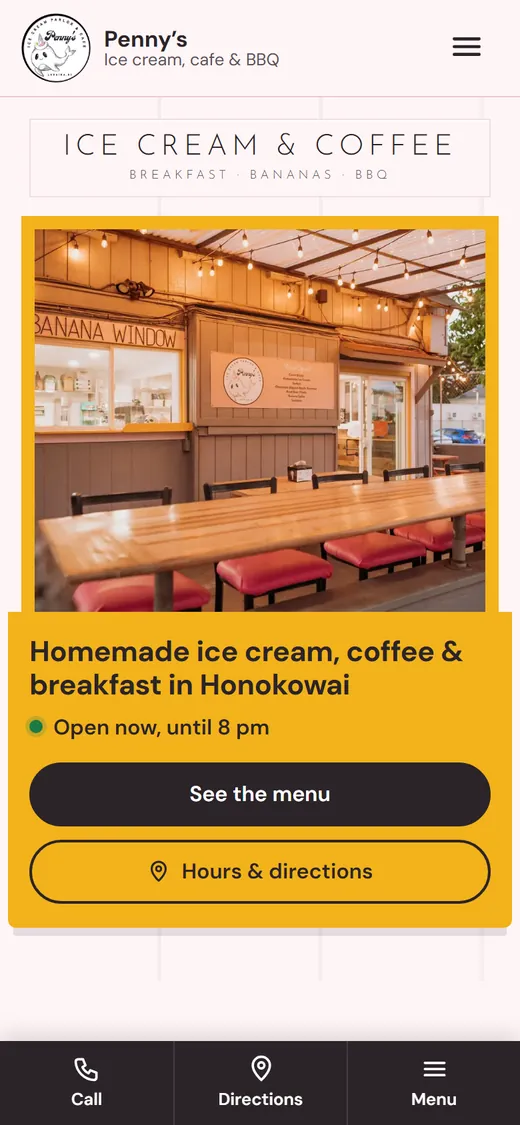Penny’s Ice Cream Parlor & Cafe on a phone, after