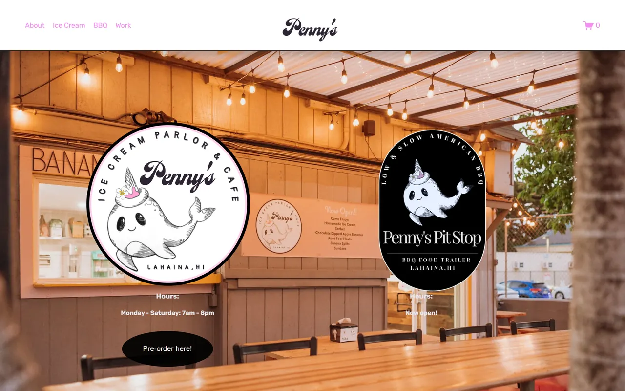 Penny’s Ice Cream Parlor & Cafe on a laptop, before